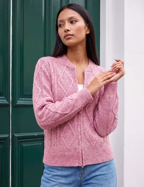 Roman Petite Cable Knit Cardigan Pink Mix