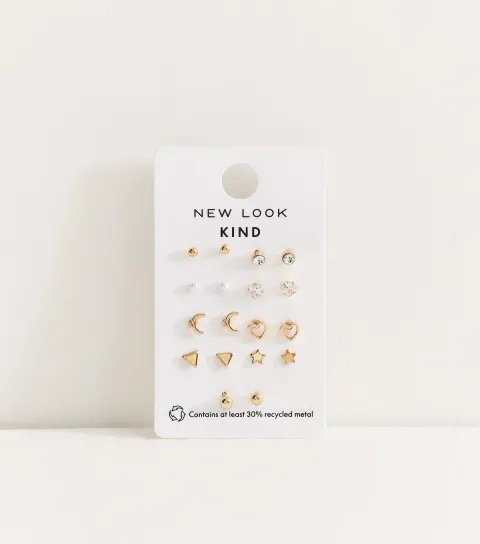 New Look Pack of 9 Gold Tone Mixed Stud Earrings