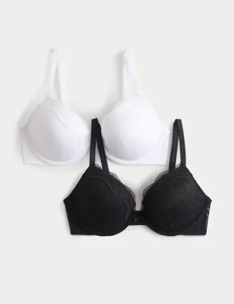Marks & Spencer 2 Pack Jasmine Lace Wired Plunge Bras A-E Black Mix