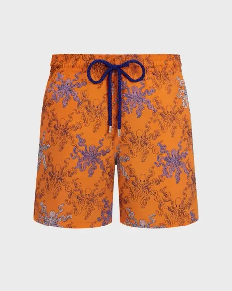 Vilebrequin Men Embroidered Swim Shorts Octopus In Stripes