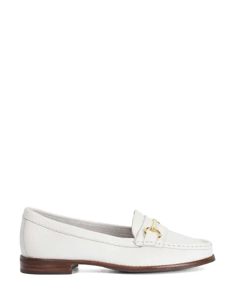 Dune London Wide Fit Leather Snaffle Trim Flat Loafers White