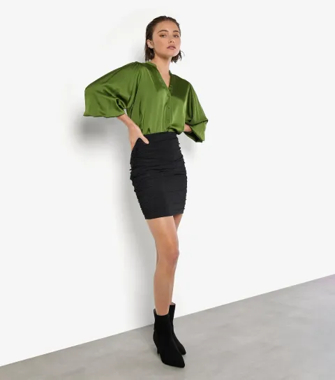 Women's Black Ruched Side Mini Skirt