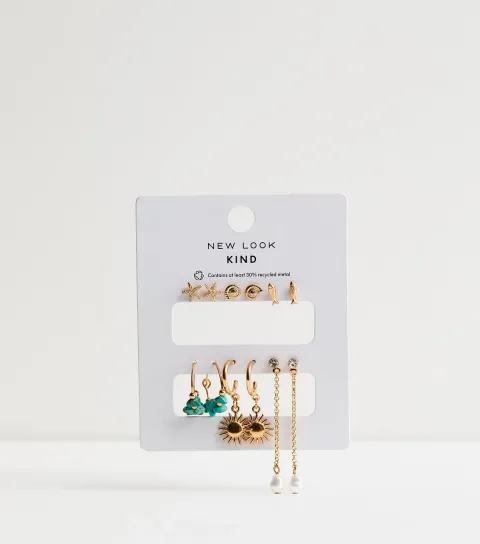 Pack of 6 Gold Tone Coastal Stud and Hoop Earrings
