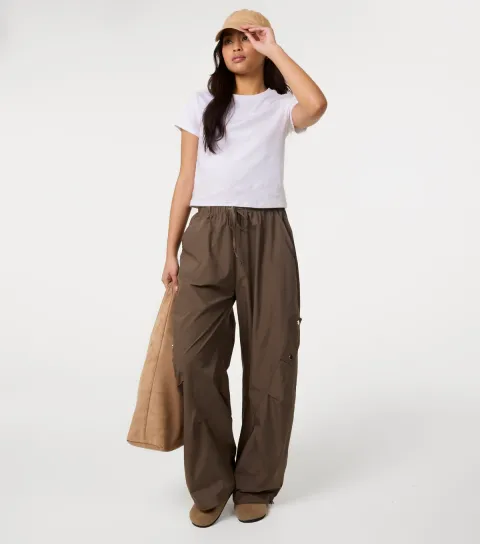 Women's Khaki Wide leg Cargo Trousers