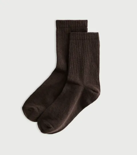 Brown Ribbed Ankle Socks
