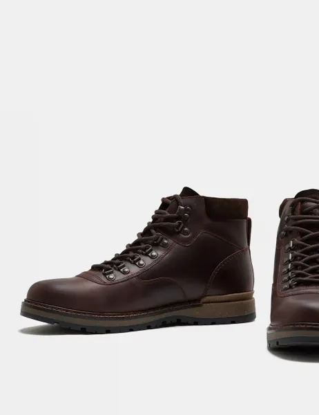 Marks & Spencer Leather Waterproof Hiker Boots Chestnut