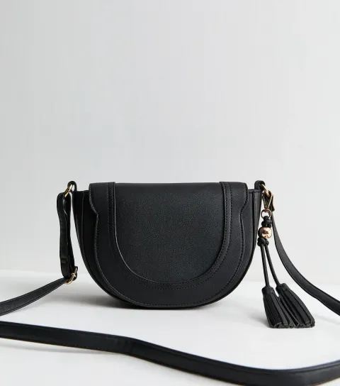 Black Faux Leather Saddle Crossbody Bag