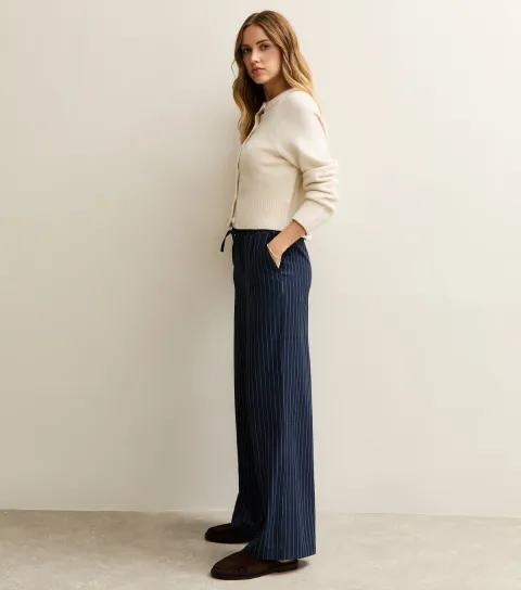 Women's Navy Pinstripe Wide Leg Trouser