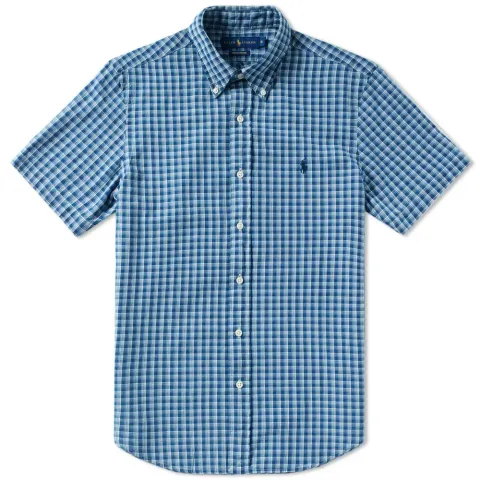 Short Sleeve Button Down Check Oxford Shirt