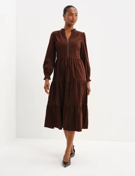 Finery London Cord Midi Tiered Dress