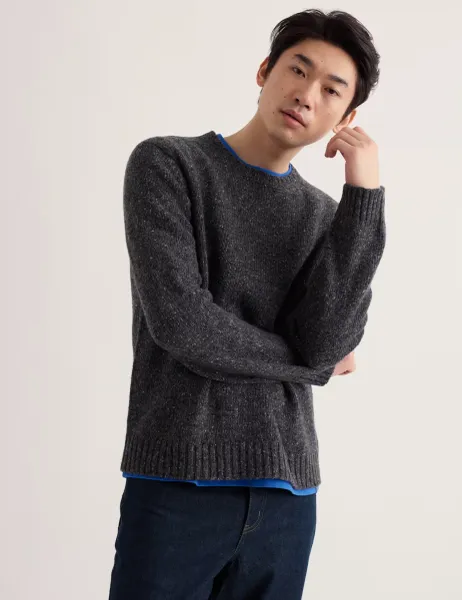 Seasalt Cornwall Merino Wool Rich Flecked Crew Neck Jumper Grey