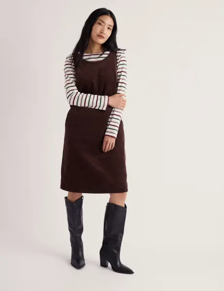 Seasalt Cornwall Pure Cotton Cord Knee Length Shift Dress Brown