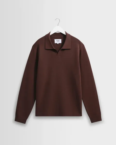 Carter - Brown Open Collar Milano Knit Polo