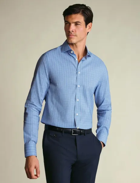 Charles Tyrwhitt Non Iron Performance Twill Check Shirt Light Blue Mix