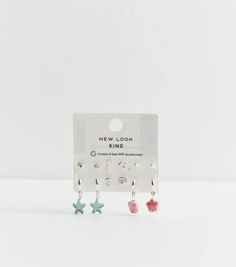 Pack of 6 Silver Tone Mixed Shape Earrings