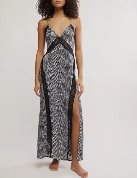 Some Kind Of Love Animal Print Maxi Slip Dress Grey Mix