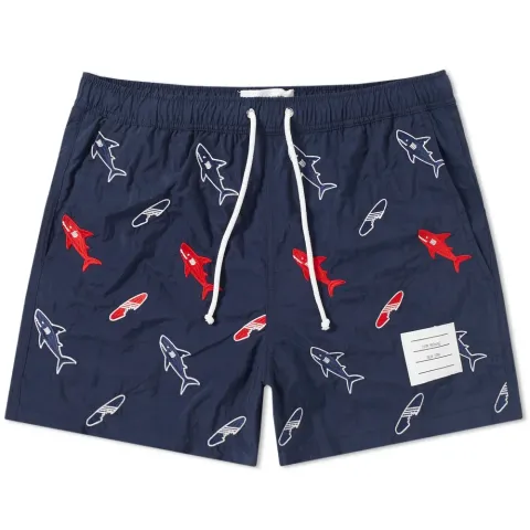 Embroidered Shark & Surfboard Swim Short