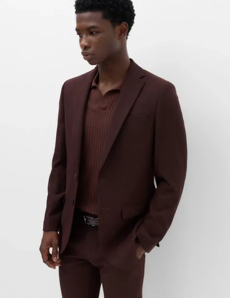 Marks & Spencer Slim Fit Twill Suit Jacket Bordeaux
