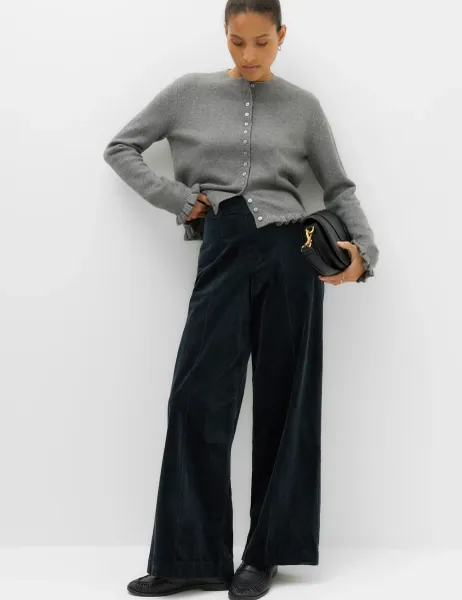 Marks & Spencer Cord Pintuck Wide Leg Trousers Navy