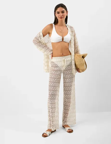 Accessorize Striped Metallic Drawstring Beach Trousers White
