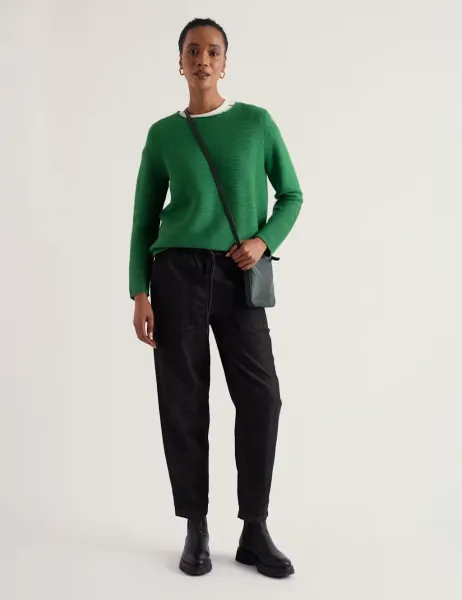 Seasalt Cornwall Pure Cotton Baat Neck Relaxed Jumper Green