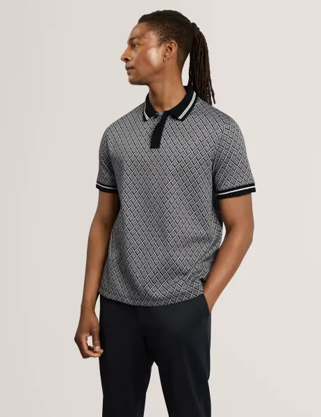 Ted Baker Geometric Print Polo Shirt Navy