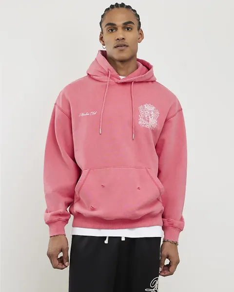River Island Oversized Fit Members Club Crest Hoodie
