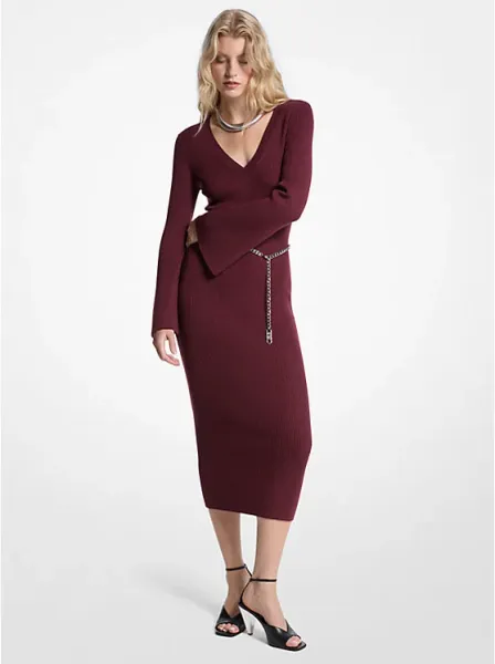 Wool Blend Belted Midi Dress