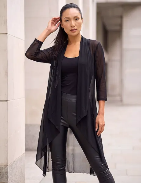 Roman Mesh Longline Kimono Black