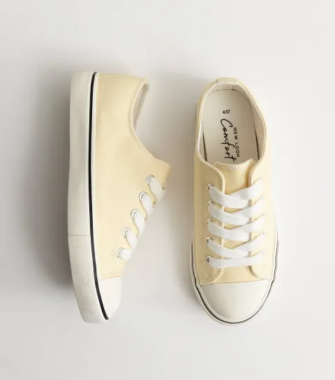 New Look Women's Yellow Canvas Lace Up Trainers Vegan