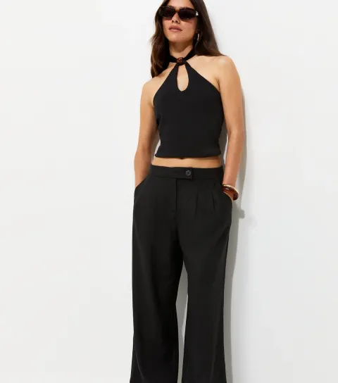 New Look Women's Petite Black Linen Rich Tailored Trousers