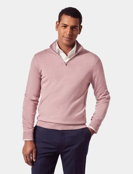 Hawes & Curtis Pure Wool Half Zip Jumper Pink