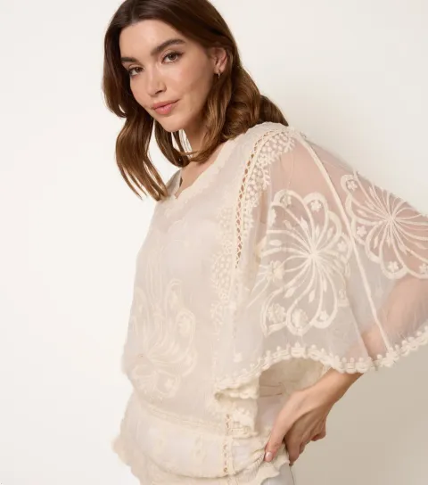 Women's Stone Embroidered Floral Blouse