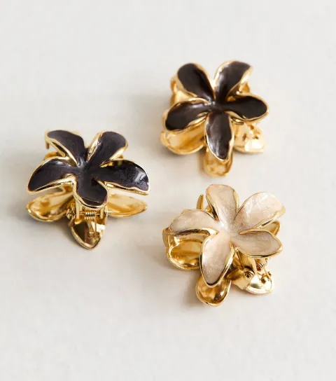 Pack of 3 Gold Tone Enamel Mini Flower Hair Clips