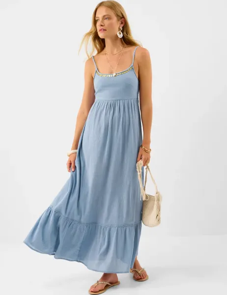 Accessorize Pure Cotton Embellished Strappy Maxi Dress Blue