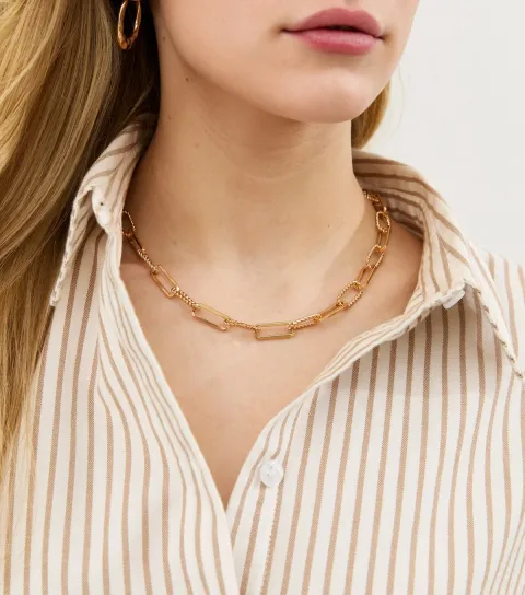 Gold Tone Mixed Chain Link Necklace