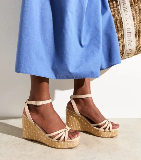 New Look Women's Off White Strappy Polka Dot Wedge Sandals Vegan