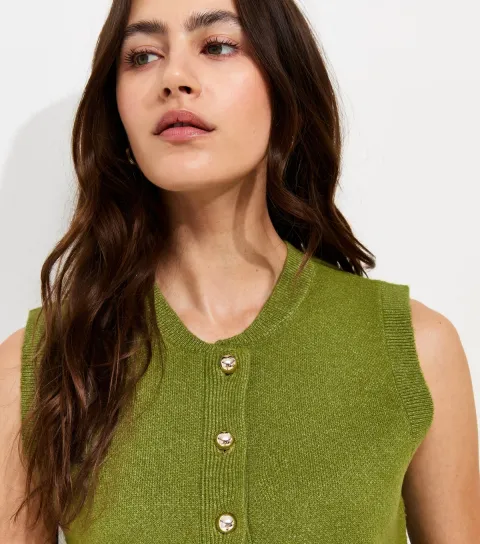 Women's Bright Green Midweight Knit Dome Button Waistcoat