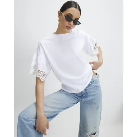 River Island Cotton Crochet Trim T-Shirt