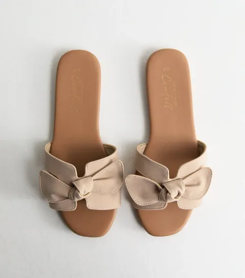 Women's Stone Faux Suede Front Bow Mule Sandals Vegan