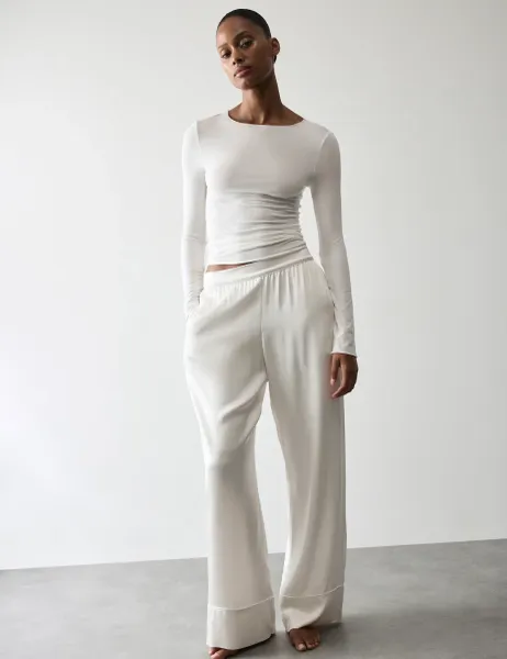 Autograph Premium Satin Wide Leg Pyjama Bottoms Ivory