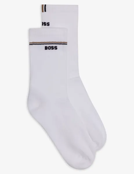 Boss 2 Pack Cotton Rich Ankle High Socks White