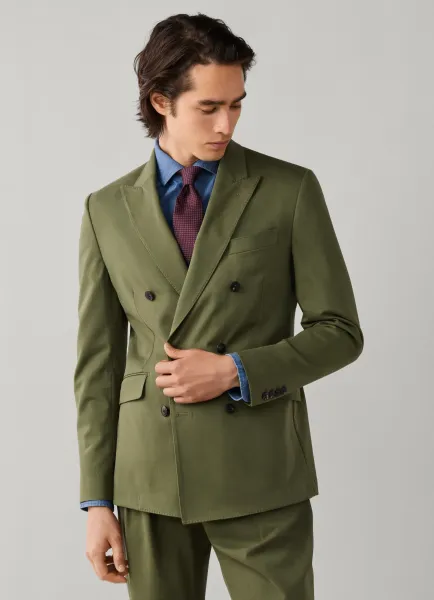 Stretch Cotton Blend Double Breasted Blazer