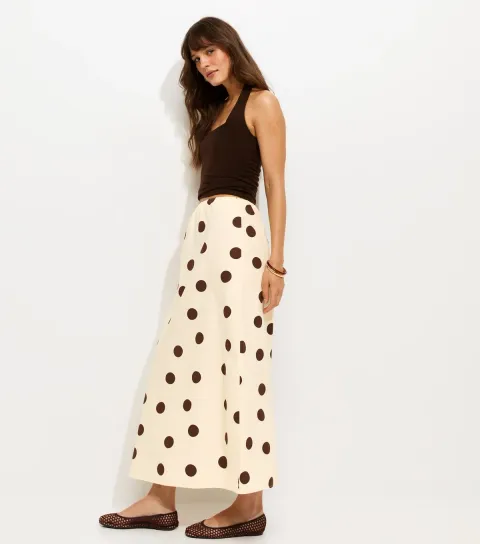 Women's Tall Cream Cotton Large Spot Print Circle Skirt