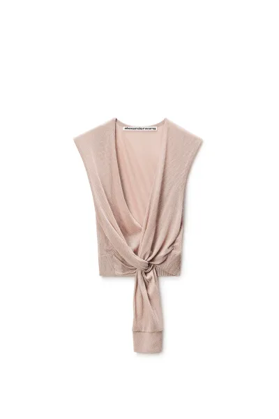 CRYSTAL HOTFIX DEEP V-NECK KNOTTED TANK