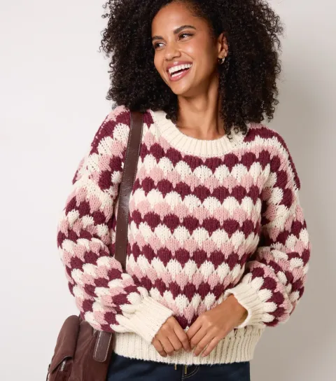 Blue Vanilla Women's Cream Contrast Knit Round Neck Jumper