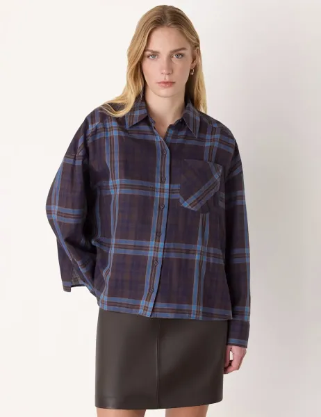 Whistles Pure Cotton Checked Collared Shirt Blue Mix