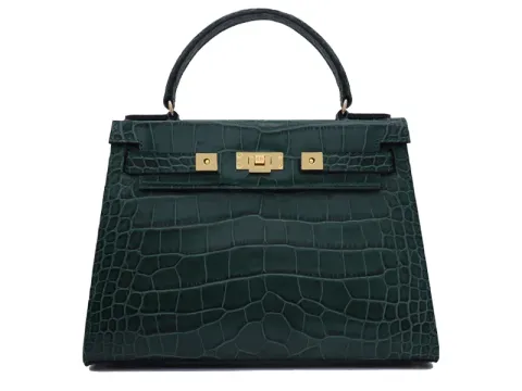 Maya Large Orinoco 'Croc' Print Calf Leather Handbag - Dark Green - 2