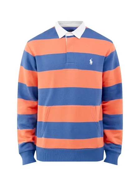 Polo Ralph Lauren Cotton Blend Striped Rugby Shirt With Kangaroo Pocket