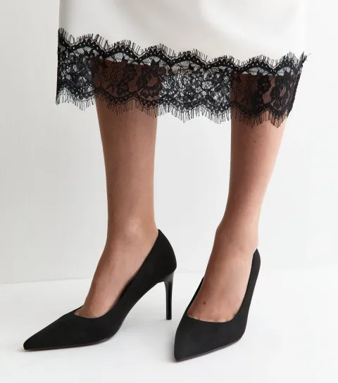 Women's Black Faux Suede Pointed Toe Court Pumps Vegan